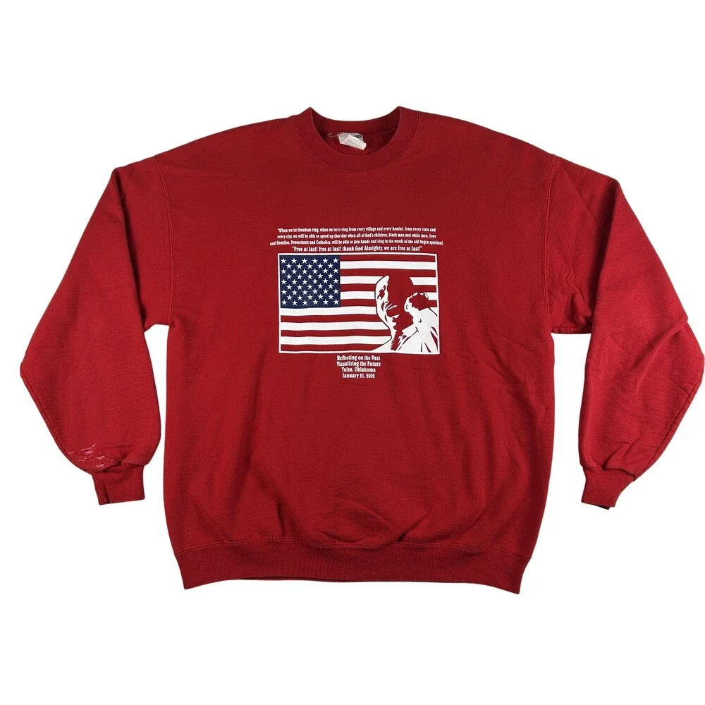 Vintage MLK Sweatshirt Mens XL Free At Last Flag Fleece 2002 Martin Luther King